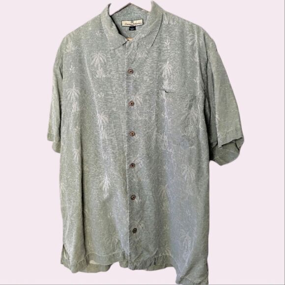 Tommy Bahama Sage Green Silk Short Sleeve Button Down Shirt size Men's L - Picture 1 of 9